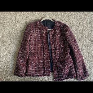 Ann Taylor cropped fringe tweed jacket